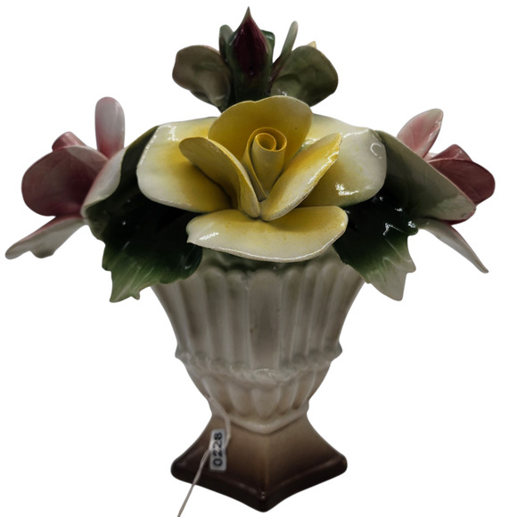 Vintage Nuova Capodimonte Large Porcelain Basket of Pink Yellow Flowers Italy - Picture 3 of 6